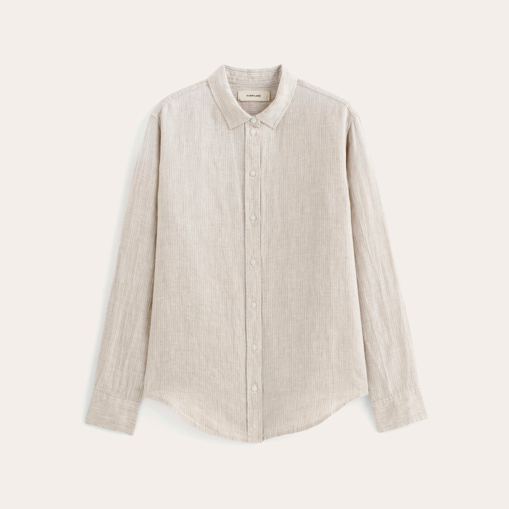 Everlane Women's Must-Have Shirt in Linen in Stone/White, Size 8